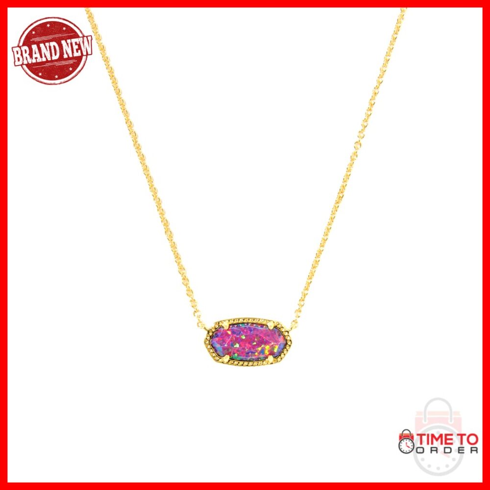 14k Gold-Plated Brass Pendant Necklace With Lab Grown Opal, 15" Chain